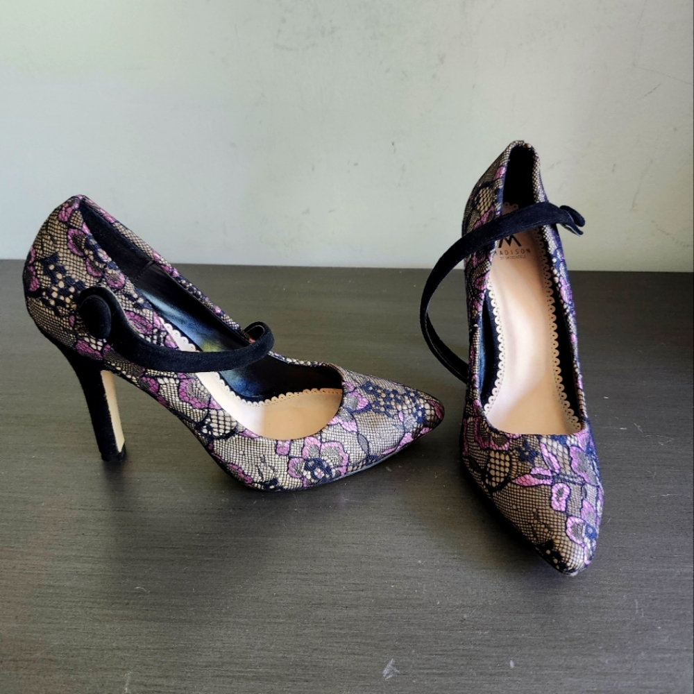 Madison by Shoe Dazzle Devany Pink Black Lace High Heel Pumps Shoes Sz 7.5M NWOB